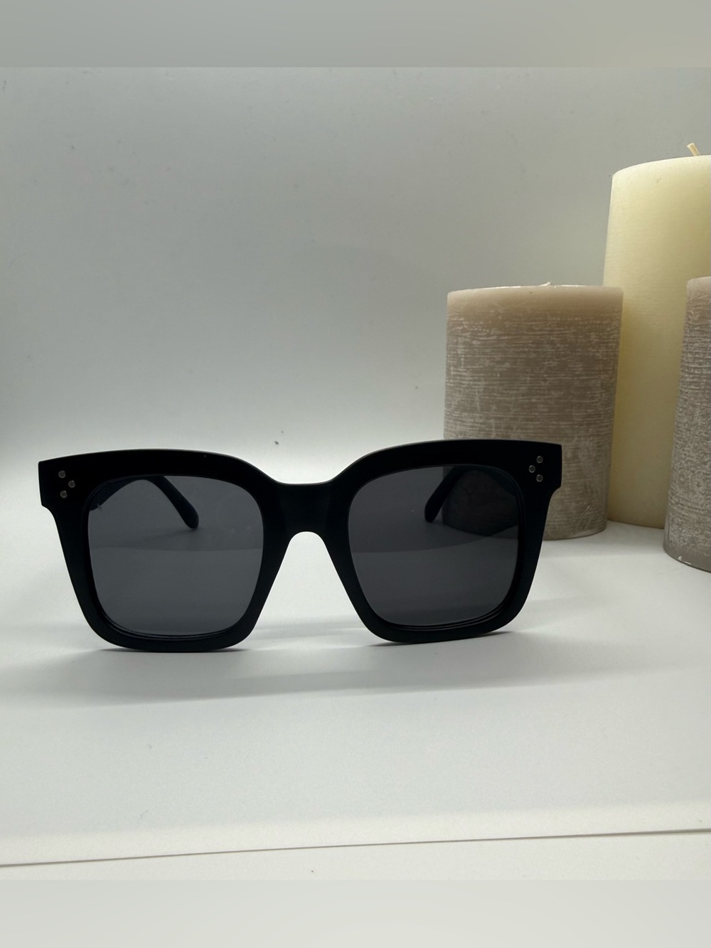 Black Oversized Square Sunglasses Silver Stud Detail